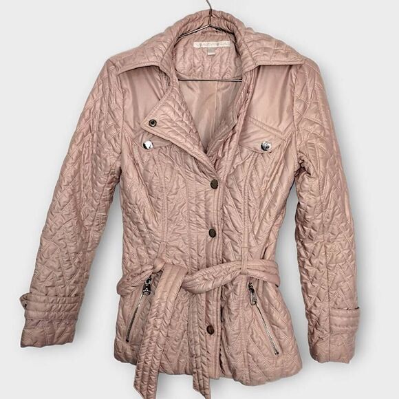 Via Spiga Womens Puffer Sz XS Pink Jacket Hood Belted classiccore Whimsicore Y2K - Picture 10 of 10